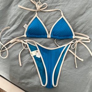 NWT Aerie Wide Rib Bikini size small elite blue